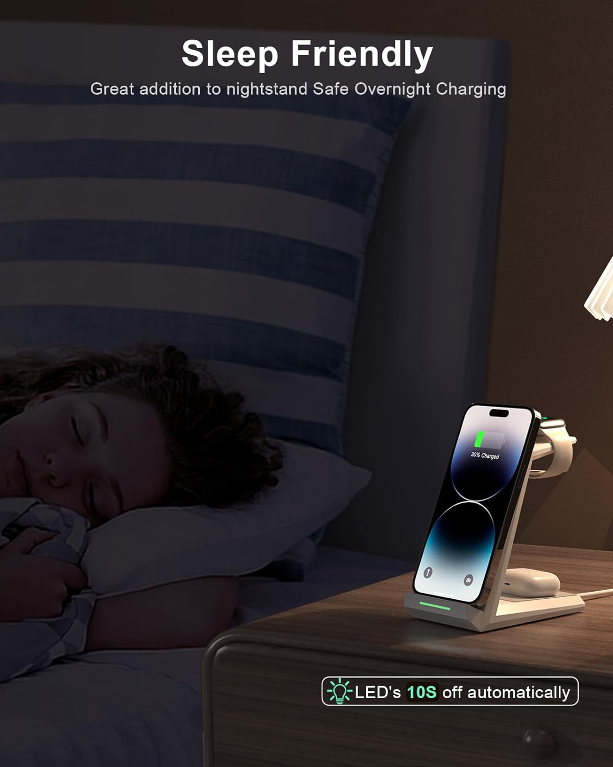 15W Fast Wireless Charger Dock 3-in-1 for iPhone Watch and AirPods in White